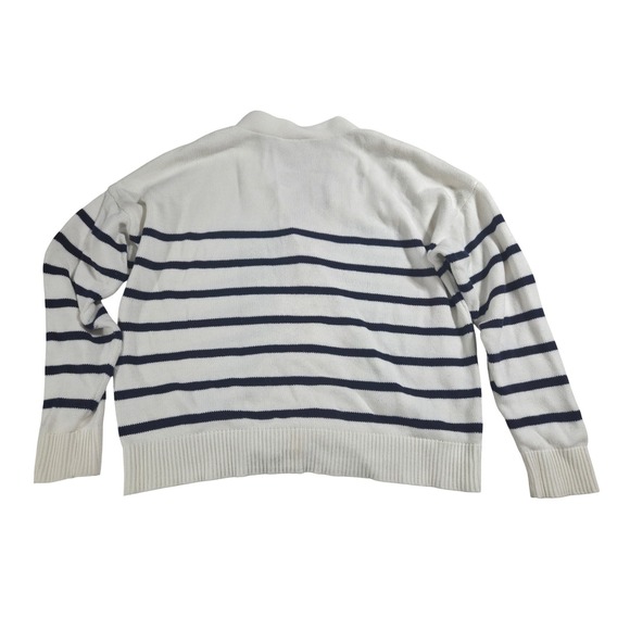 LOFT Outlet Women's White Navy Striped Button Front Cardigan Sweater Size L - Picture 4 of 4